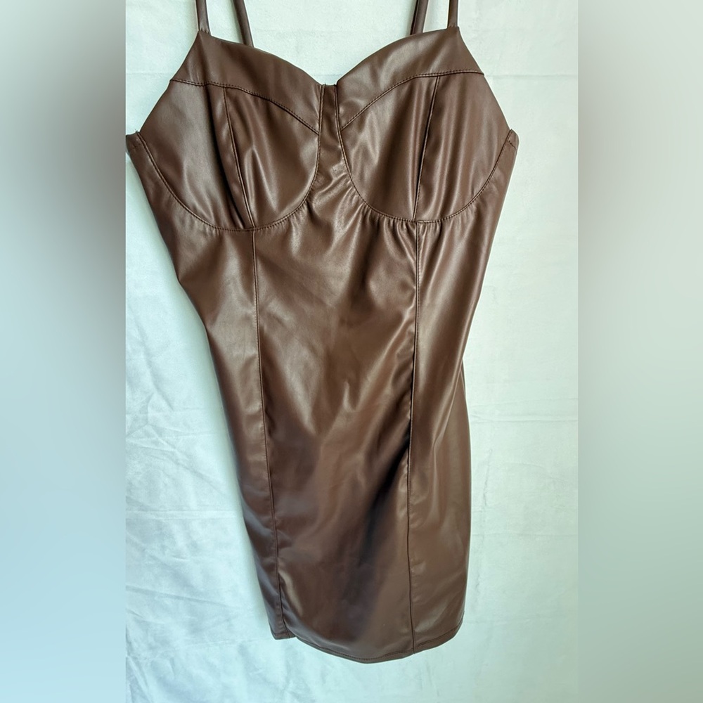 Brown Faux Leather Dress